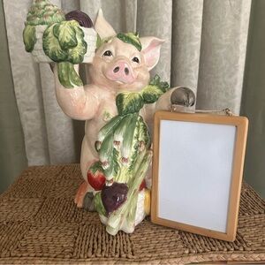 Fitz and Floyd Essential Percy The Pig Figurine RARE 12” Majolica Kitchen Garden